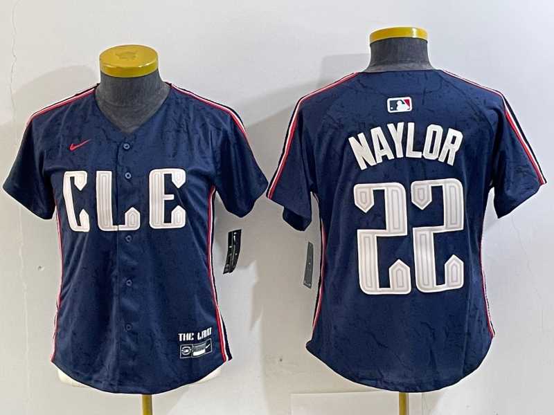 Women%27s Cleveland Guardians #22 Josh Naylor Navy 2024 City Connect Limited Stitched Jersey